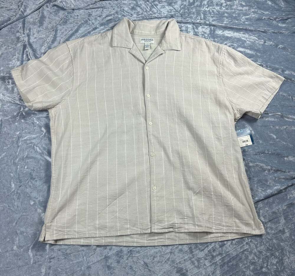 Arizona Jean Co Men's Short Sleeve Pinstripe Button-Up Shirt, Size L
